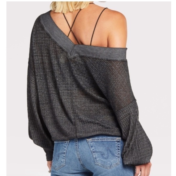 We the Free South Side Thermal Sweatshirt Waffle Black Festival Boho Burnout - Picture 2 of 13